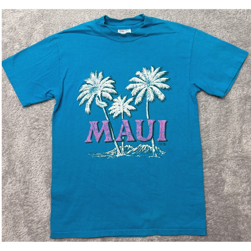 Vintage Maui Shirt Womens S Teal Blue Tropical Single Stitch 1990 Hanes Beefy T